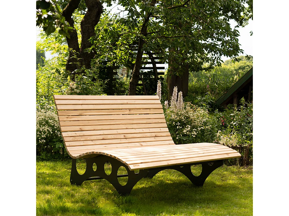 HOME DELUXE - Chaise longue en bois ondulé TAIGA avec 2x coussins - canapé forestier, chaise longue balançoire, chaise longue de relaxation