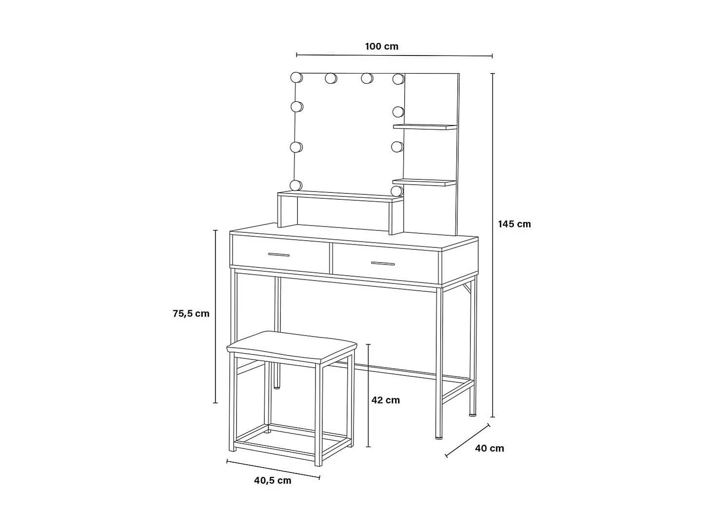 Home Deluxe Coiffeuse KASIA blanc/or