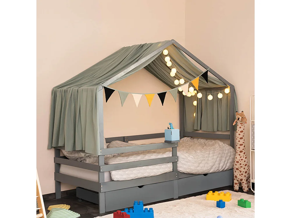 Home Deluxe Lit d'enfant WOLKENLAND Gris Avec tiroirs
