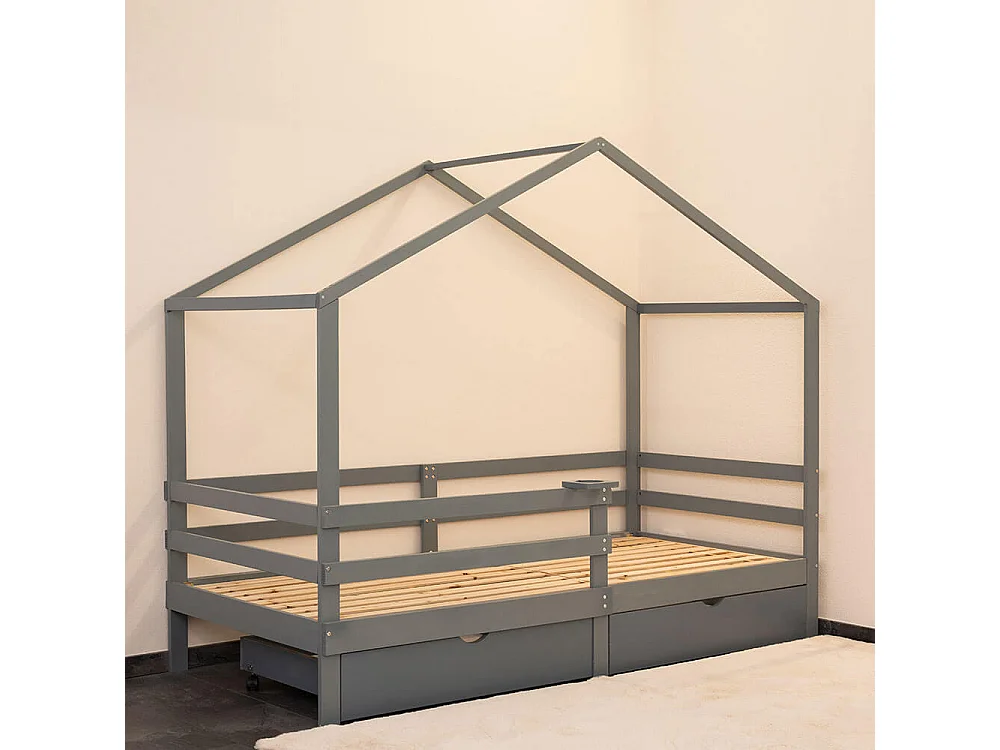 Home Deluxe Lit d'enfant WOLKENLAND Gris Avec tiroirs
