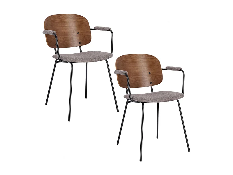 Chaises de salle à manger à accoudoirs bois et tissu (lot de 2) - JADE