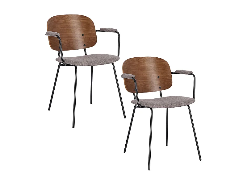 Chaises de salle à manger à accoudoirs bois et tissu (lot de 2) - JADE