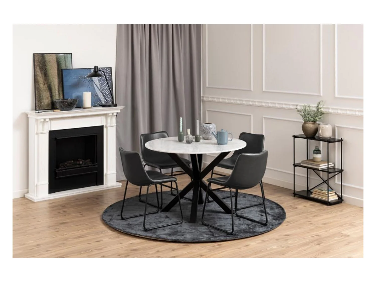 Table à manger ronde en marbre blanc L110 4 personnes - NEIVA