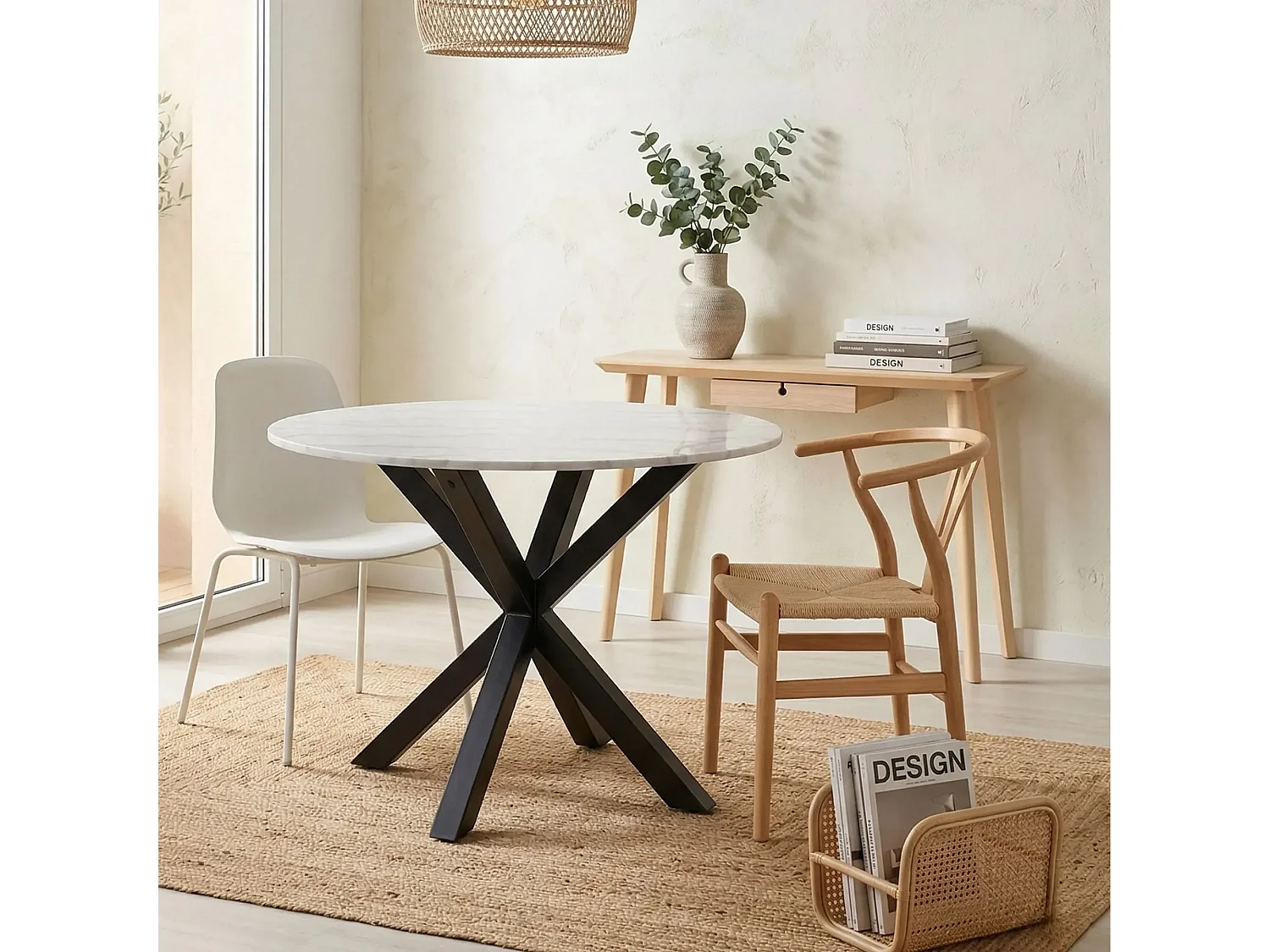 Table à manger ronde en marbre blanc L110 4 personnes - NEIVA