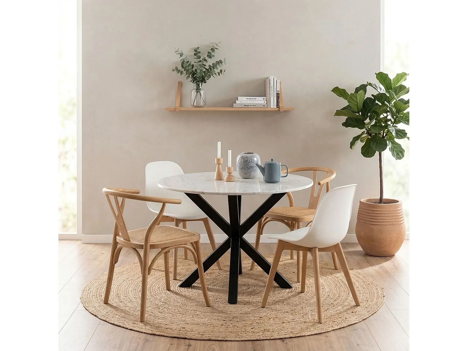 Table à manger ronde en marbre blanc L110 4 personnes - NEIVA