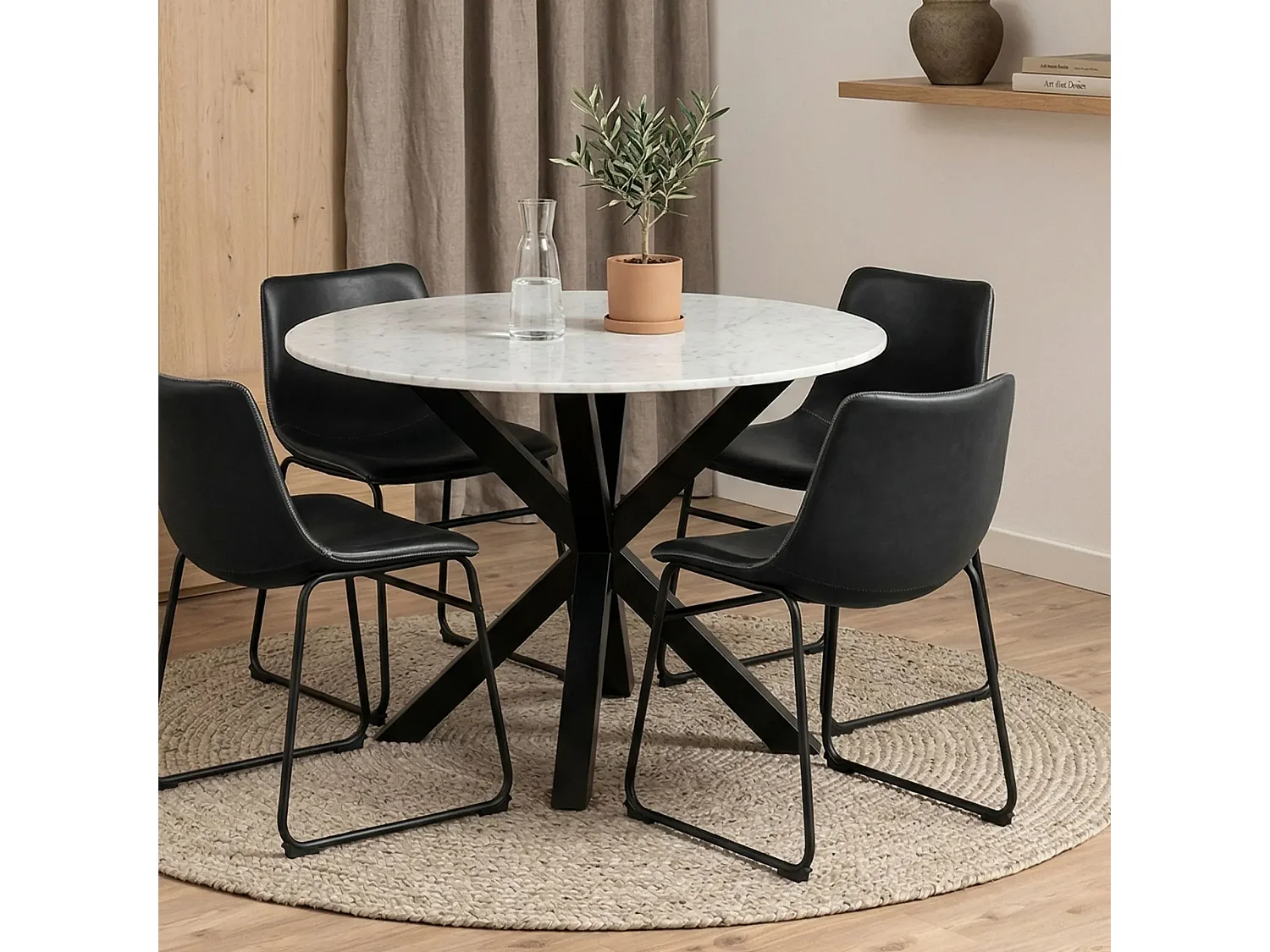 Table à manger ronde en marbre blanc L110 4 personnes - NEIVA