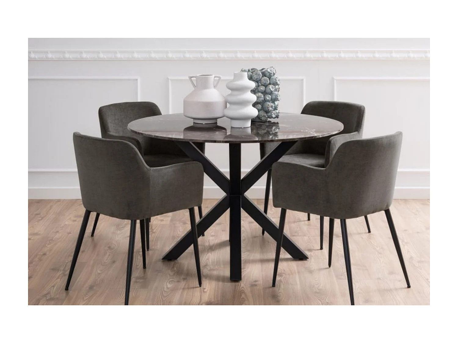 Table à manger ronde en marbre marron L120 6 personnes - NEIVA