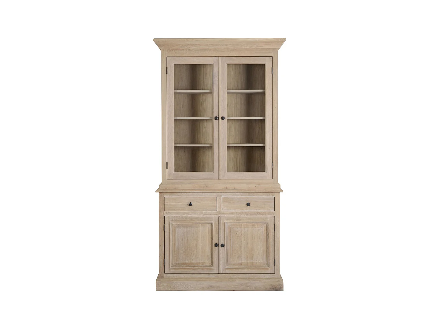 Vaisselier en chêne blanchi 2 portes vitrées 2 tiroirs 2 portes bois - VICTORIA