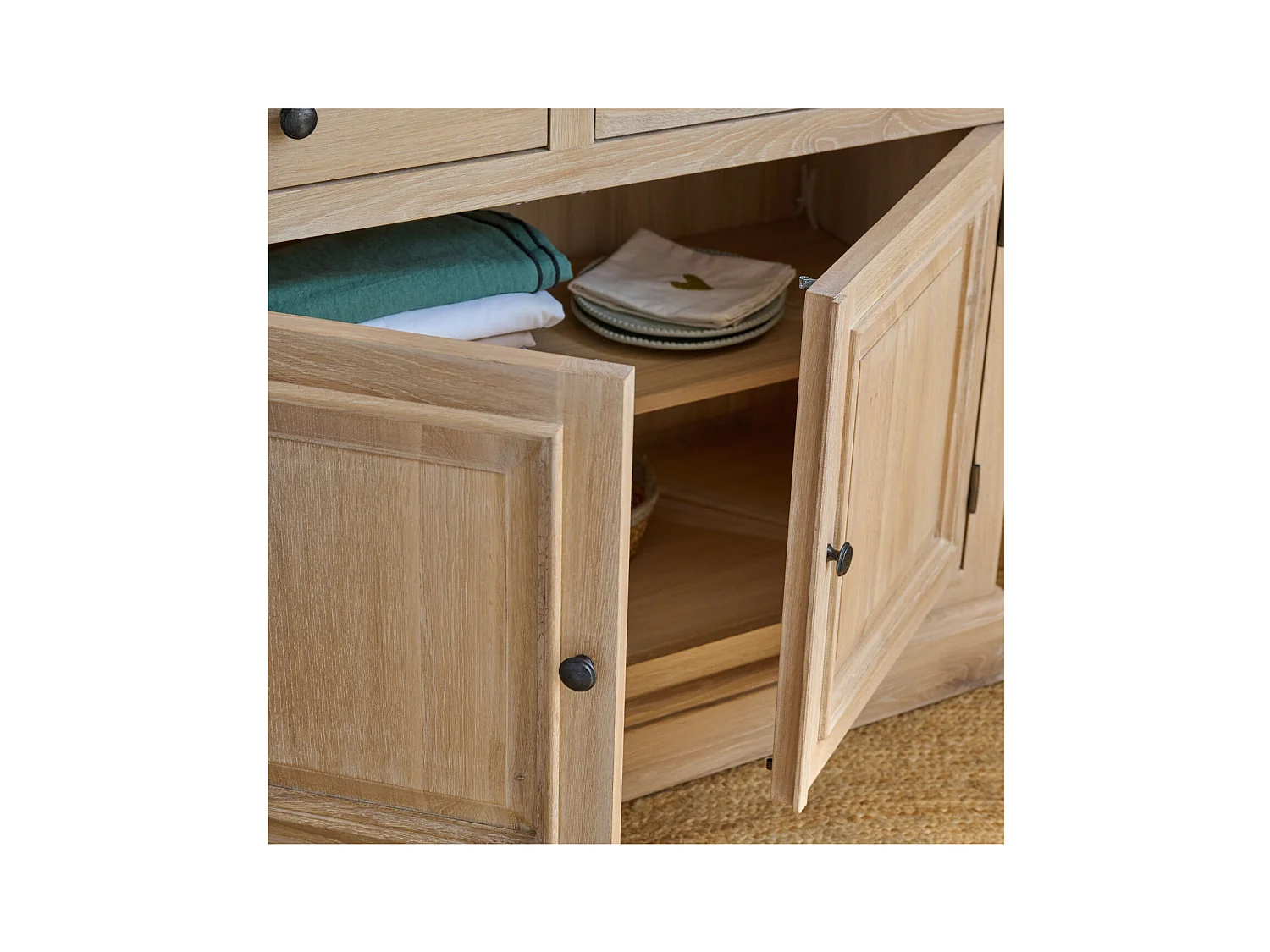 Vaisselier en chêne blanchi 2 portes vitrées 2 tiroirs 2 portes bois - VICTORIA