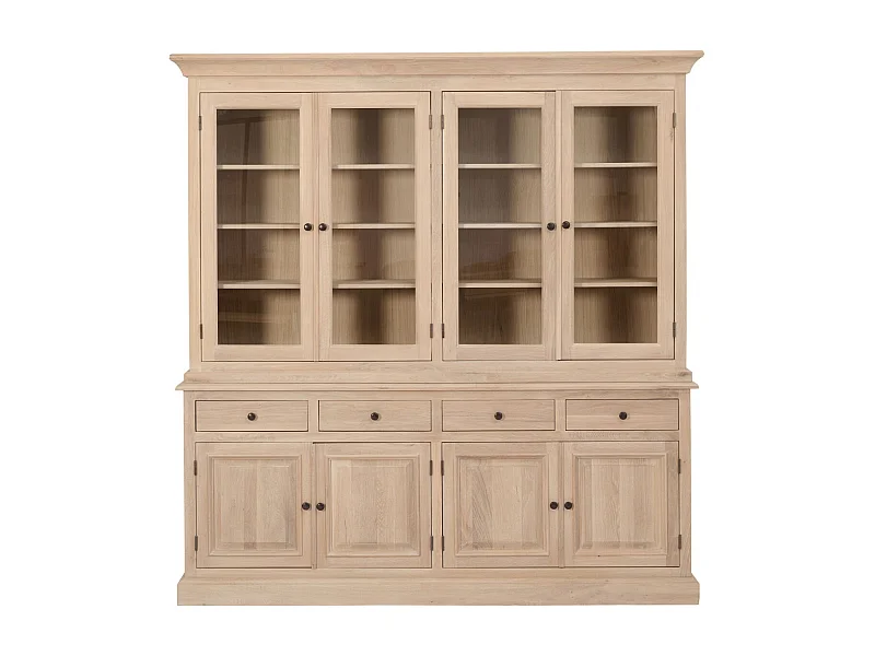 Vaisselier en chêne blanchi 4 portes vitrées 4 tiroirs 4 portes bois - VICTORIA