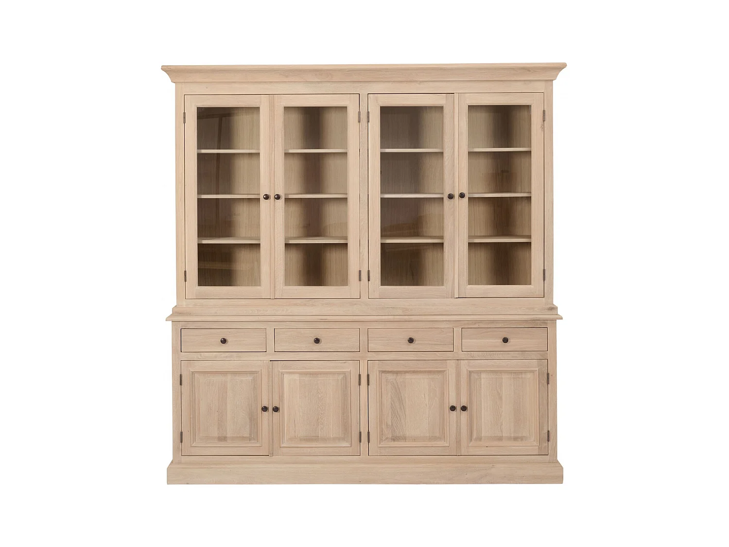 Vaisselier en chêne blanchi 4 portes vitrées 4 tiroirs 4 portes bois - VICTORIA