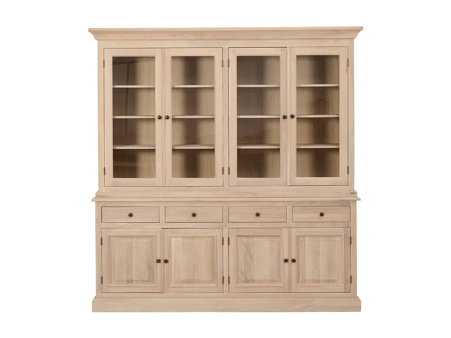 Vaisselier en chêne blanchi 4 portes vitrées 4 tiroirs 4 portes bois - VICTORIA