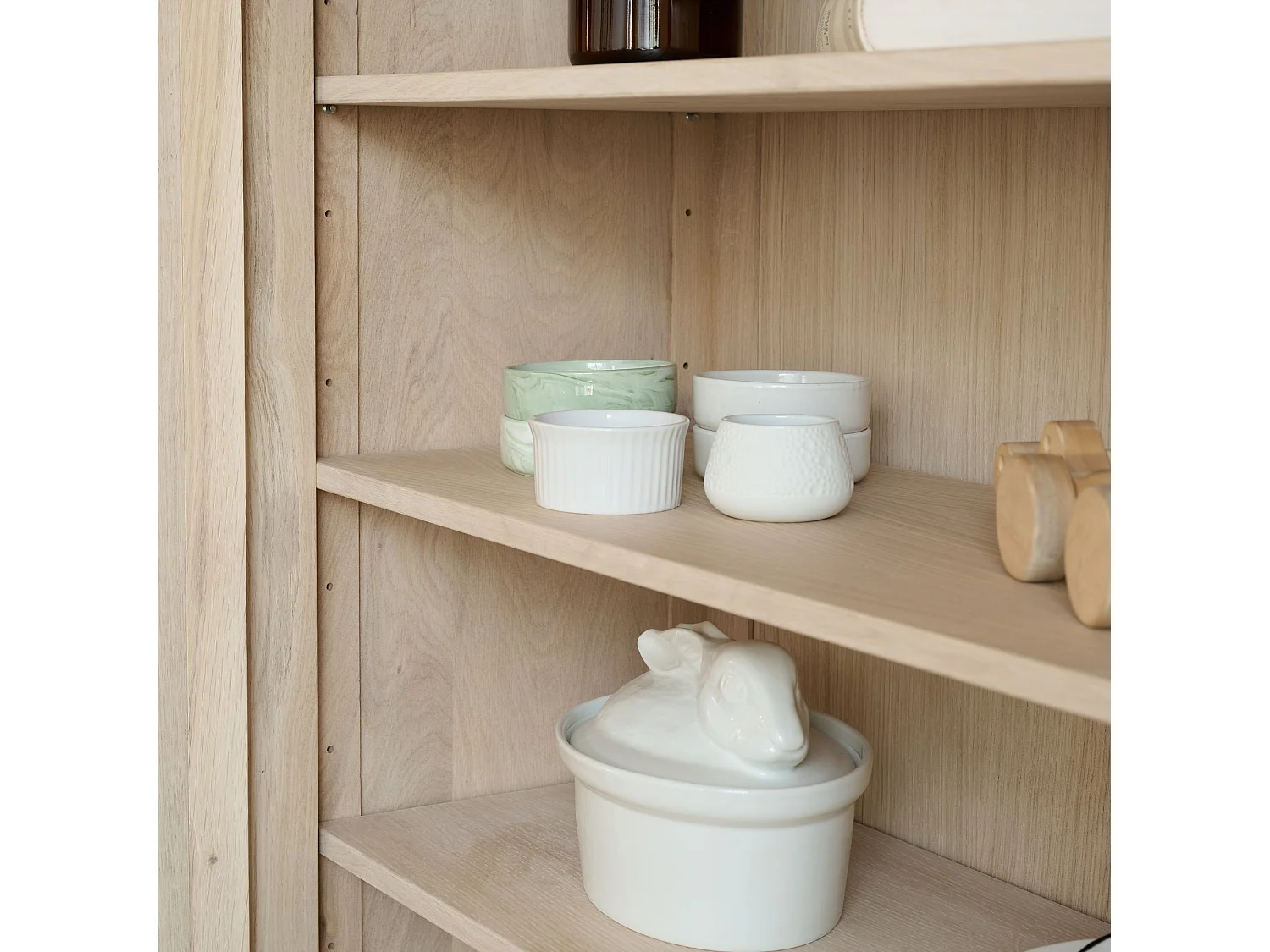 Vaisselier en chêne blanchi 4 portes vitrées 4 tiroirs 4 portes bois - VICTORIA