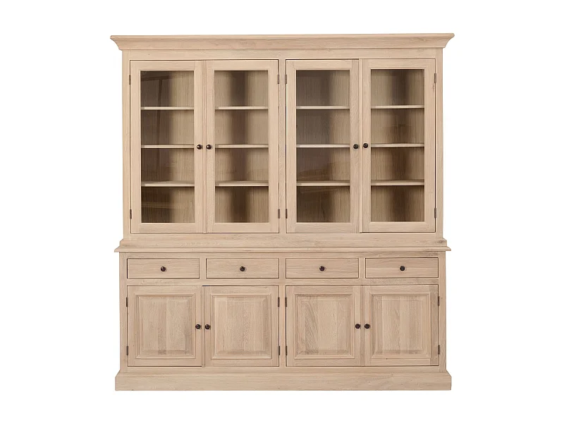 Vaisselier en chêne blanchi 4 portes vitrées 4 tiroirs 4 portes bois - VICTORIA