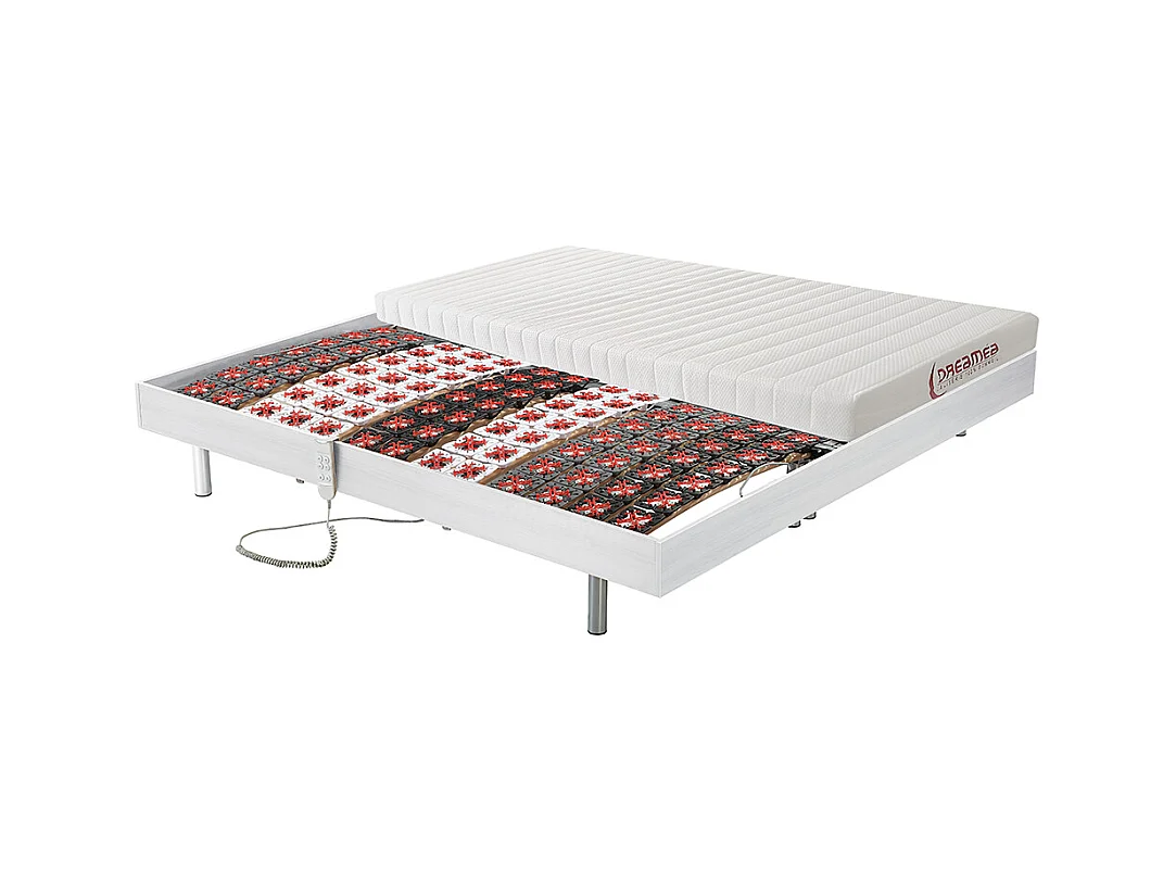 Lit électrique de relaxation tout plots + matelas accueil latex - 2 x 70 x 190 cm - Blanc - ETHER de DREAMEA