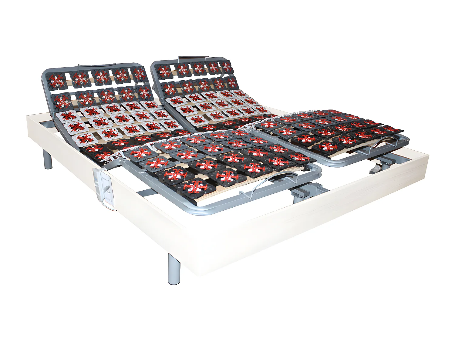 Lit électrique de relaxation tout plots + matelas accueil latex - 2 x 70 x 190 cm - Blanc - ETHER de DREAMEA