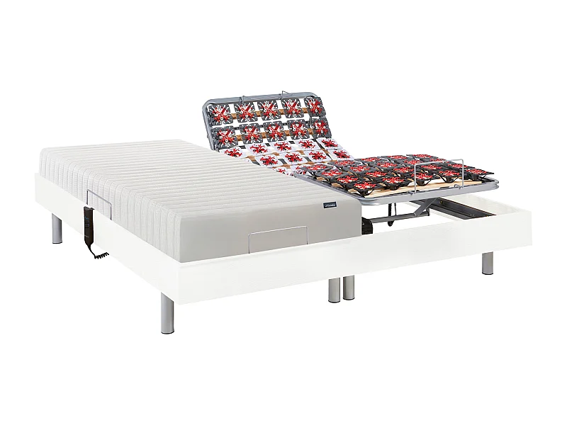 Lit électrique de relaxation tout plots + matelas accueil latex - 2 x 80 x 200 cm - Blanc - ETHER de YSMÉE