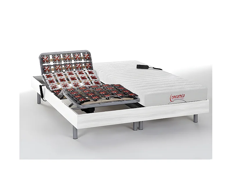 Cama eléctrica de terminales colchón con plancha de látex - 2 x 90 x 100 cm - Blanco - ETHER de DREAMEA