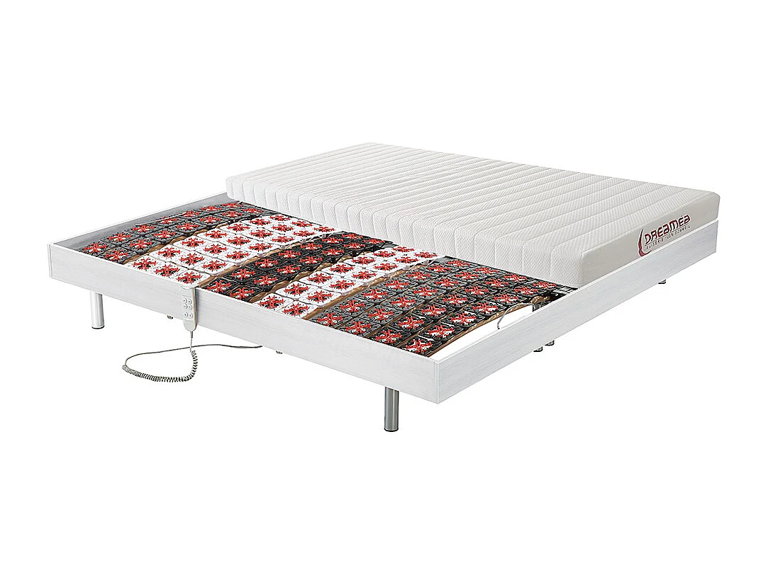 Lit électrique de relaxation tout plots + matelas accueil latex - 2 x 90 x 200 cm - Blanc - ETHER de DREAMEA