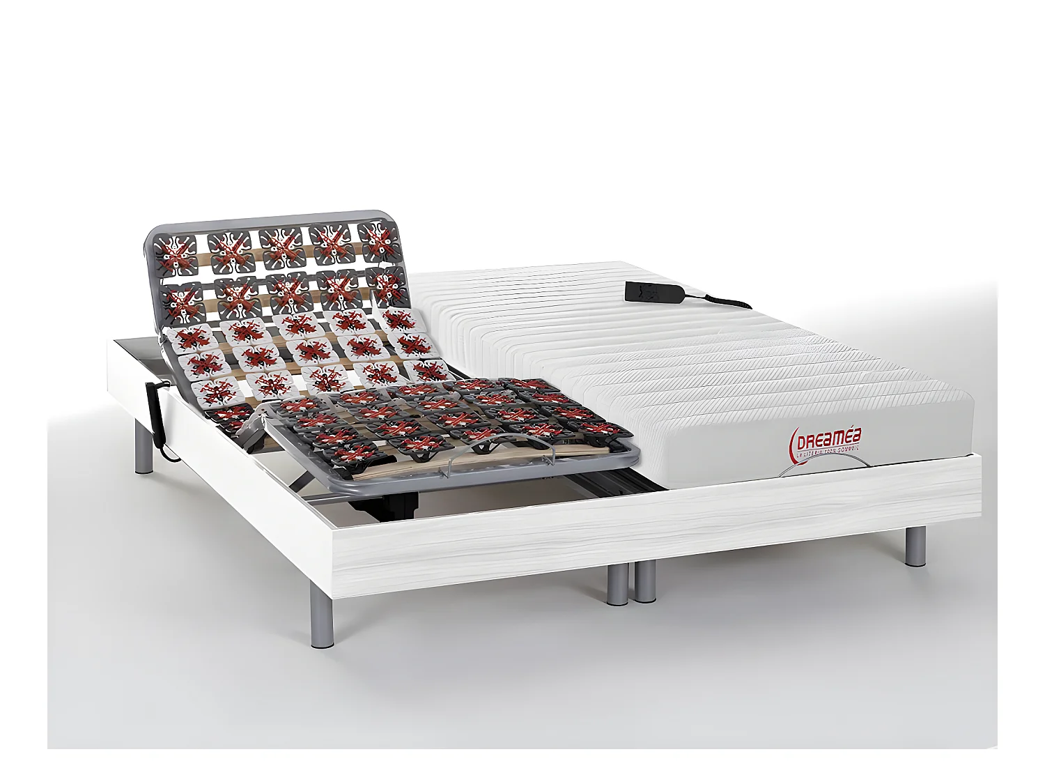 Lit électrique de relaxation tout plots + matelas accueil latex - 2 x 90 x 200 cm - Blanc - ETHER de DREAMEA