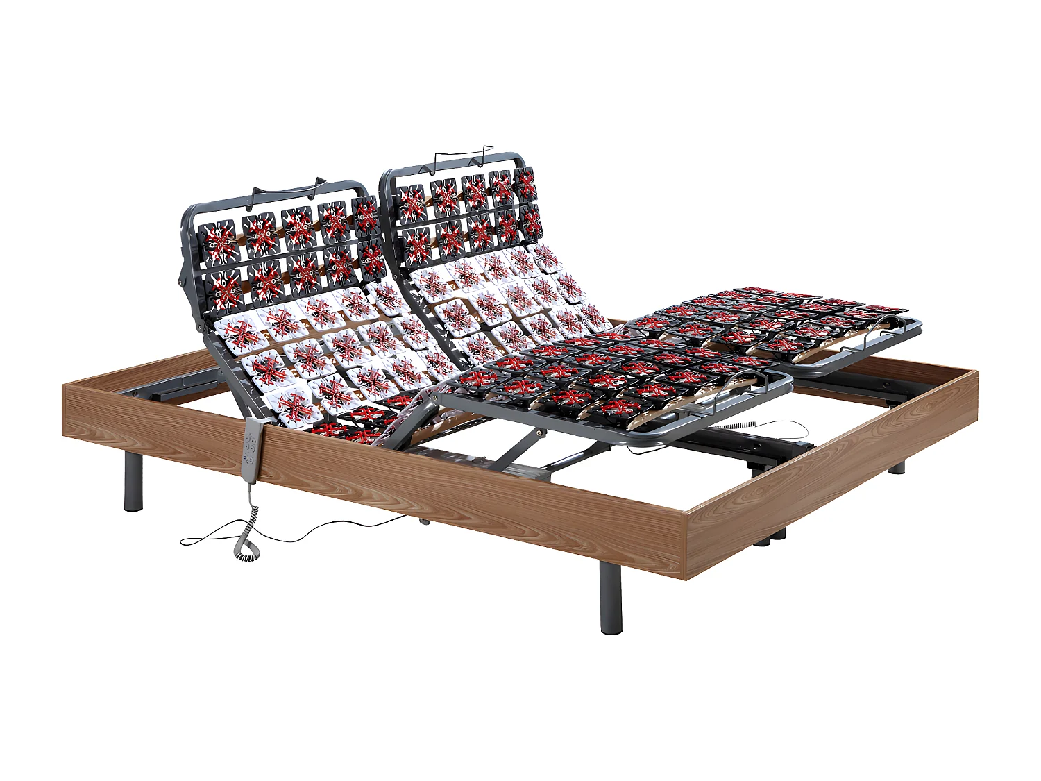 Lit électrique de relaxation tout plots + matelas accueil latex - 2 x 70 x 190 cm - Naturel clair - ETHER de DREAMEA
