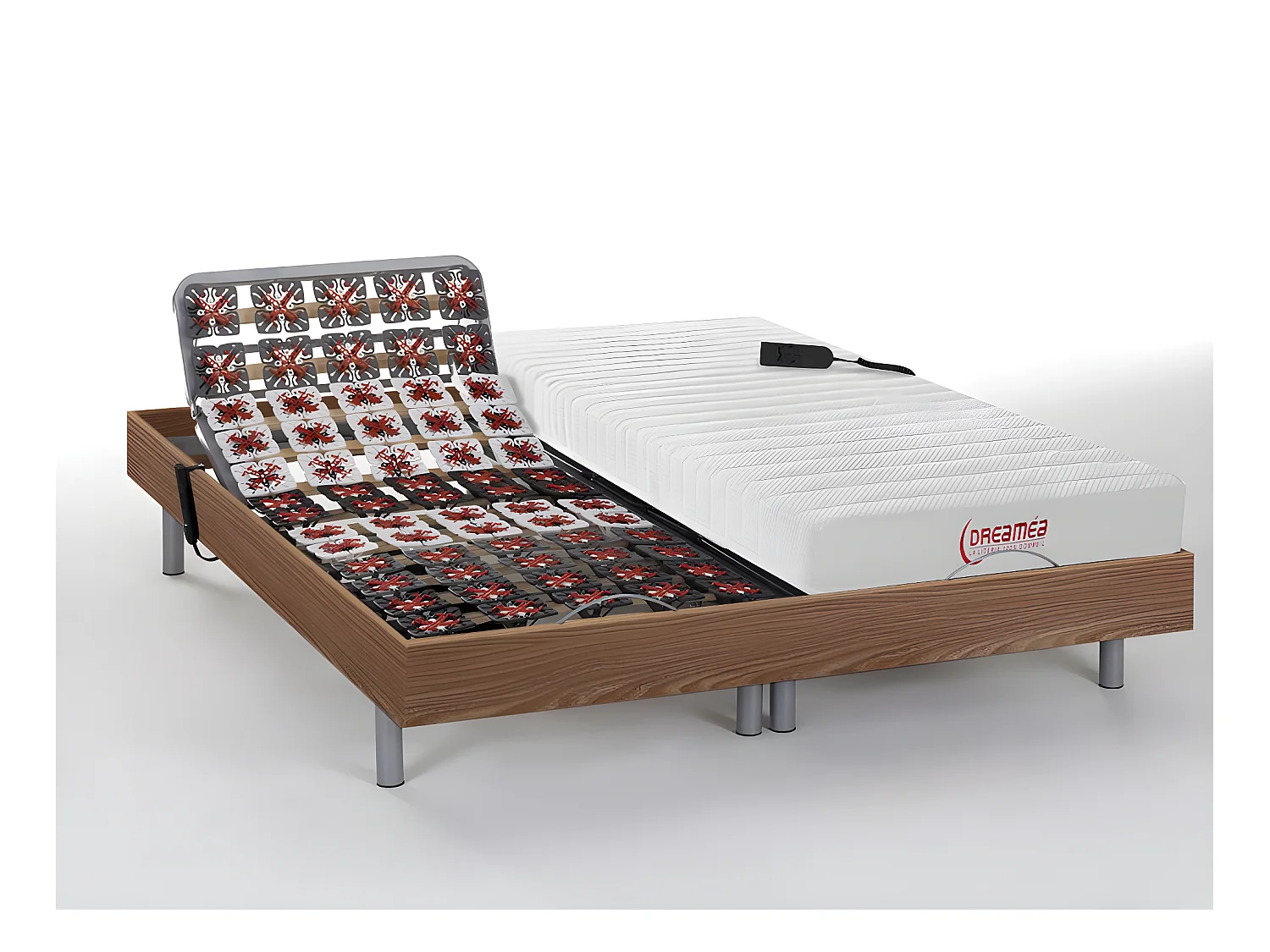 Lit électrique de relaxation tout plots + matelas accueil latex - 2 x 70 x 190 cm - Naturel clair - ETHER de DREAMEA