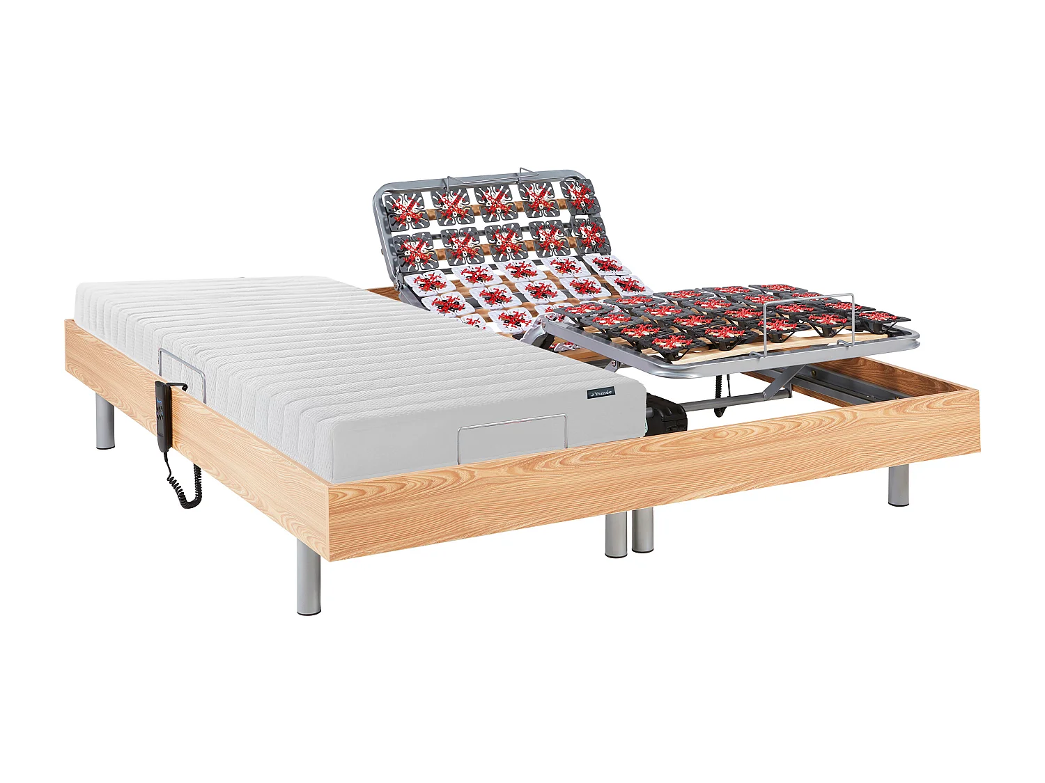 Elektrisch relaxbed met latex matras - 2 x 70 x 190 cm - Licht naturel - ETHER van DREAMEA