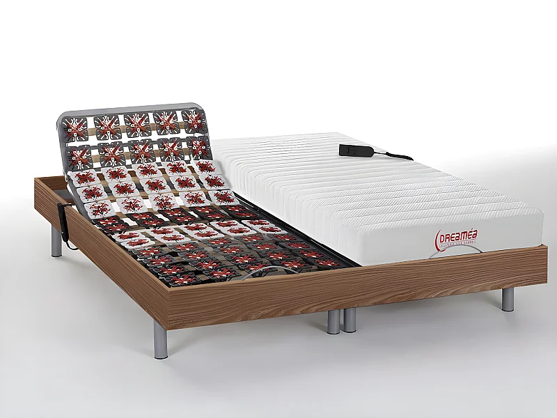 Cama elétrica articulada com terminais e colchão acolhimento látex 2 x 90 x 200 cm natural claro - ETHER da DREAMEA
