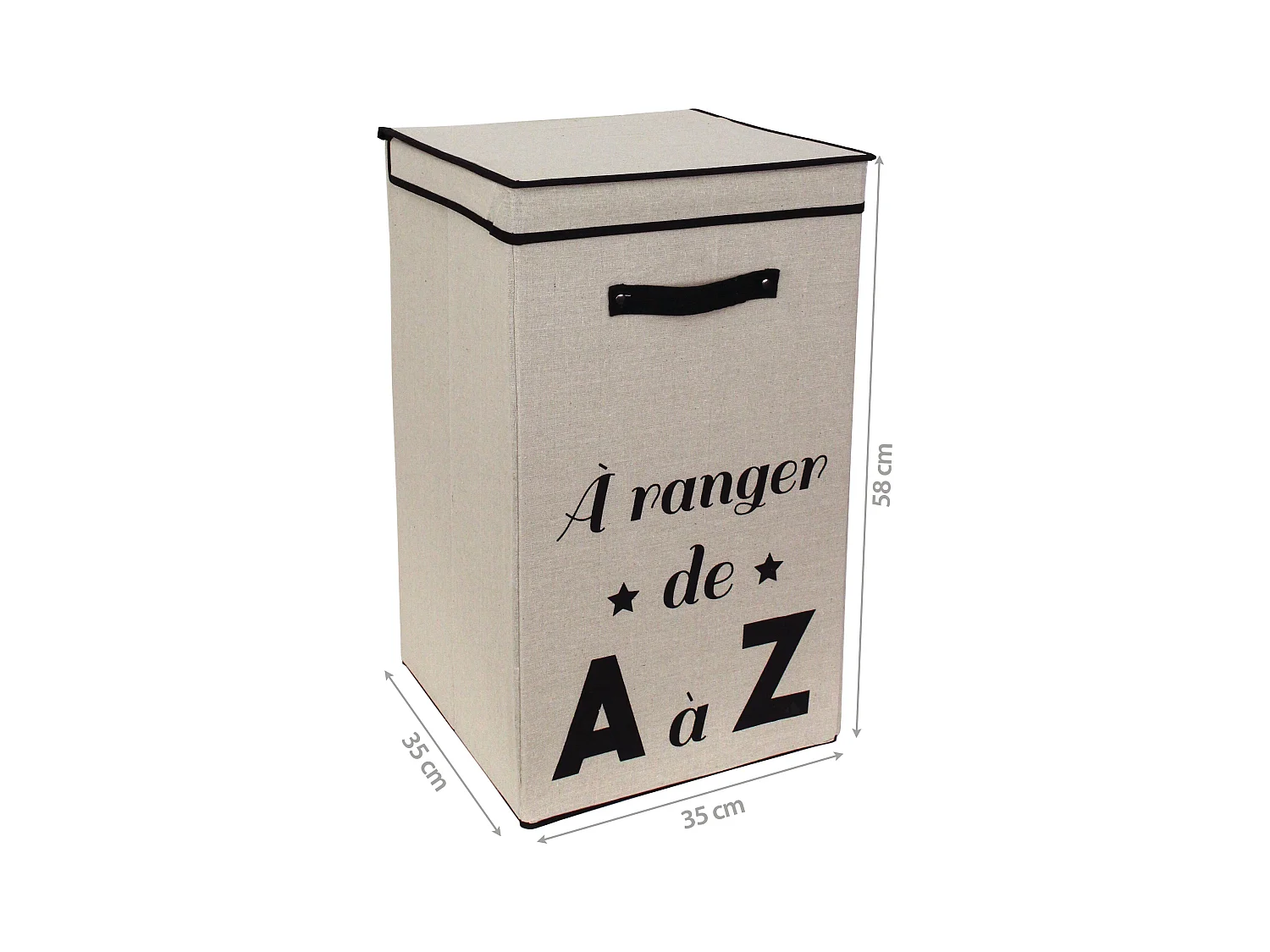 Panier à linge cartonnée avec couvercle 70L beige A ranger de A à Z