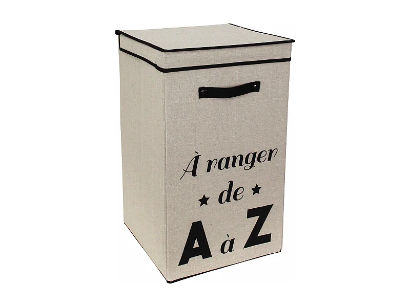 Panier à linge cartonnée avec couvercle 70L beige A ranger de A à Z