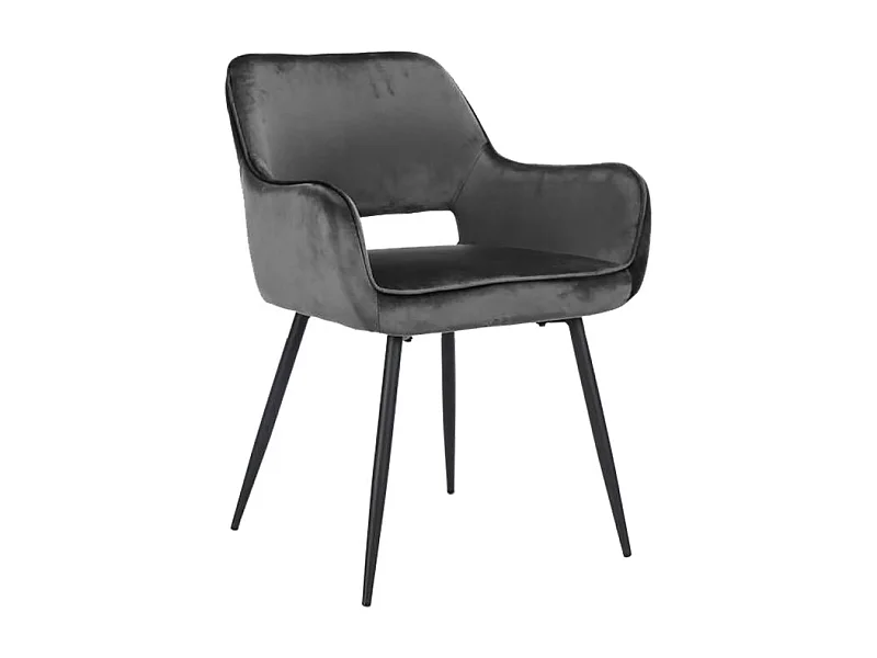 Chaise en velours gris anthracite avec dossier capitonné - ARON