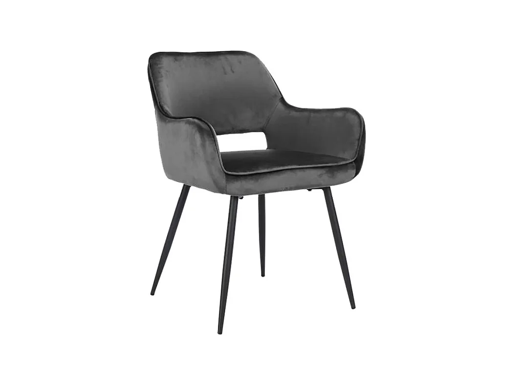 Chaise en velours gris anthracite avec dossier capitonné - ARON