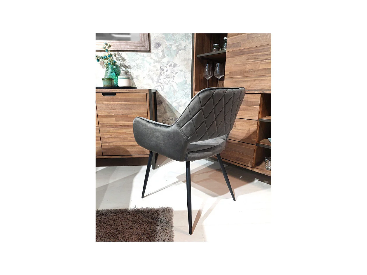 Chaise en velours gris anthracite avec dossier capitonné - ARON