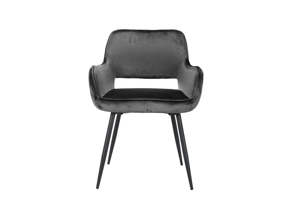 Chaise en velours gris anthracite avec dossier capitonné - ARON