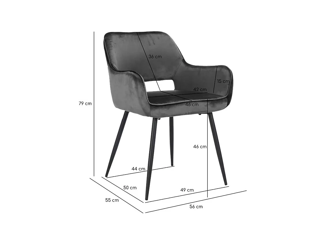 Chaise en velours gris anthracite avec dossier capitonné - ARON