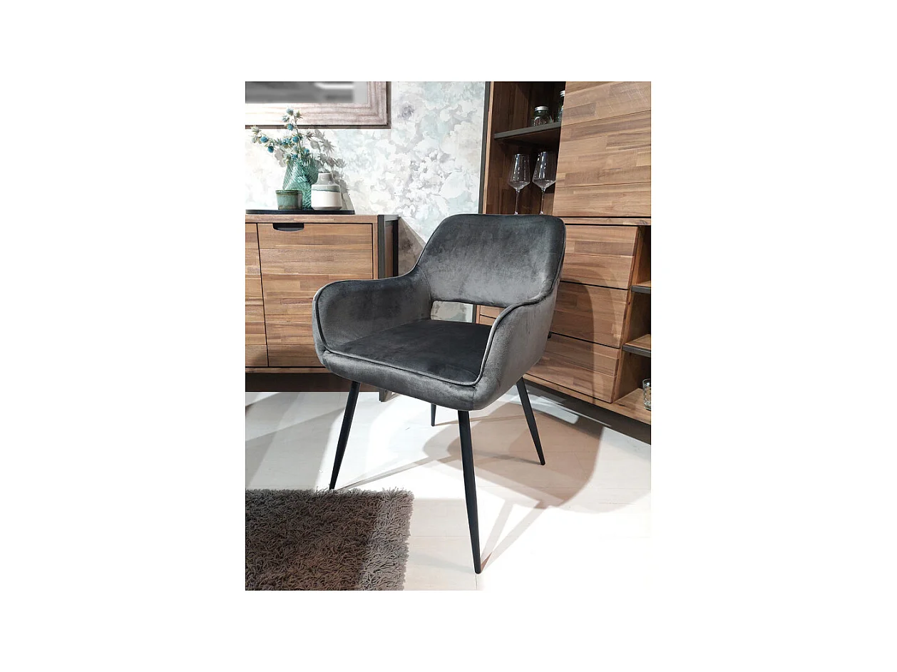 Chaise en velours gris anthracite avec dossier capitonné - ARON