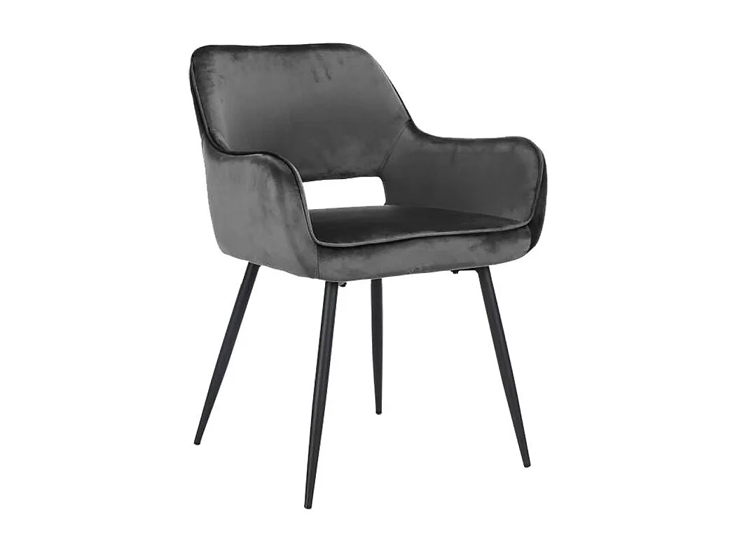 Chaise en velours gris anthracite avec dossier capitonné - ARON