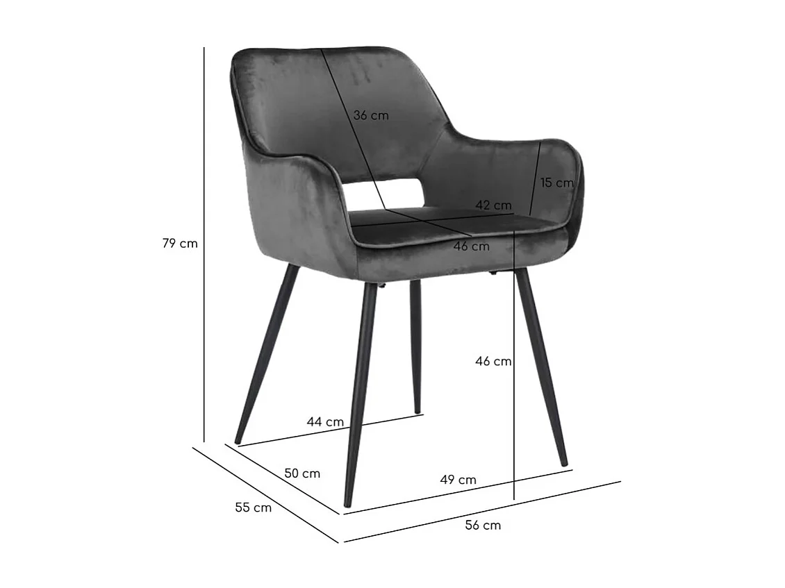 Chaise en velours gris anthracite avec dossier capitonné - ARON