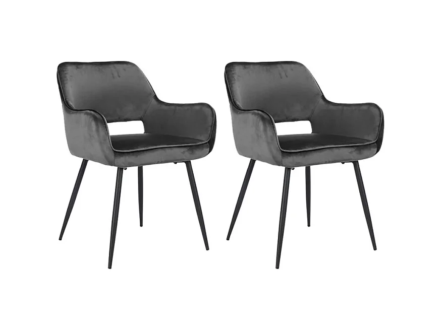 Lot de 2 chaises en velours gris anthracite dossier capitonné - ARON