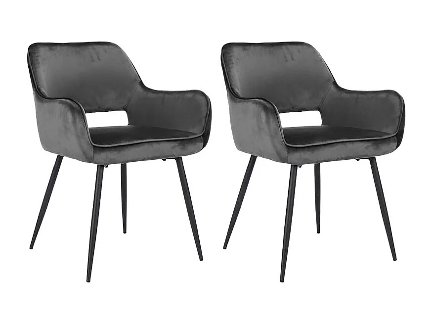 Lot de 2 chaises en velours gris anthracite dossier capitonné - ARON