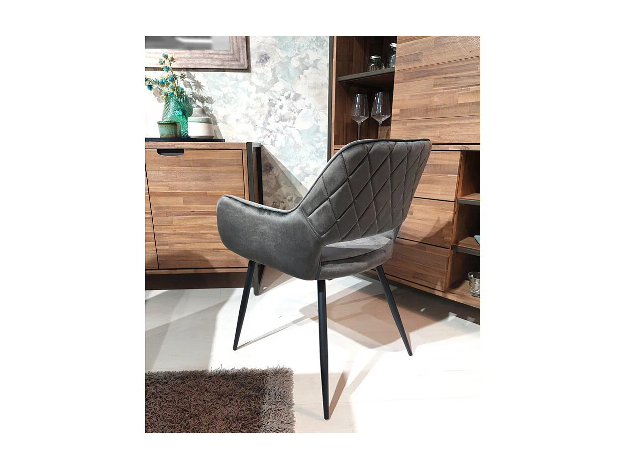 Lot de 2 chaises en velours gris anthracite dossier capitonné - ARON