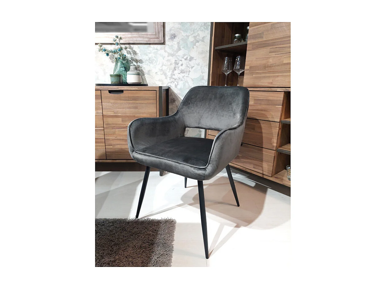 Lot de 2 chaises en velours gris anthracite dossier capitonné - ARON