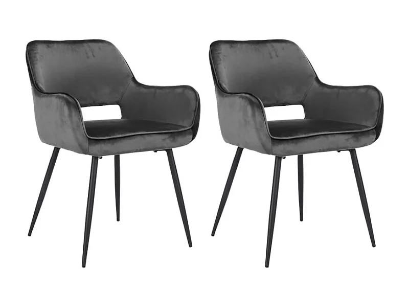 Lot de 2 chaises en velours gris anthracite dossier capitonné - ARON