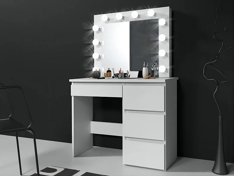 Coiffeuse avec 4 tiroirs et miroir LED coloris blanc - H75 x L94 x P43 cm