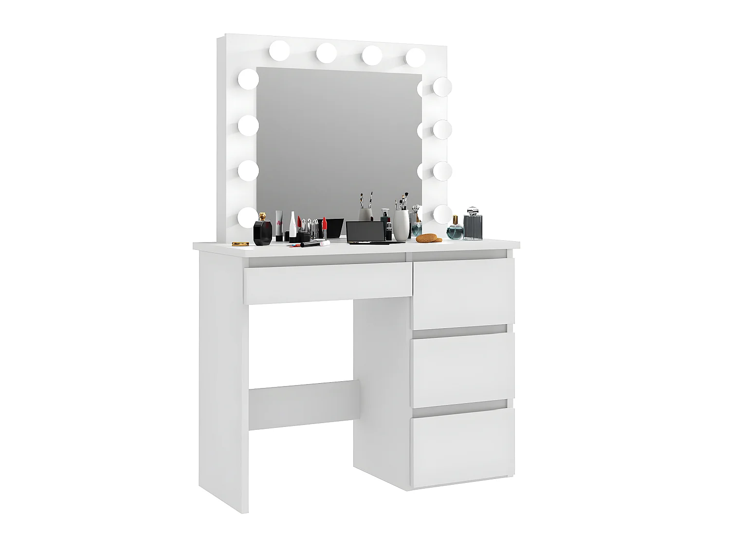 Coiffeuse avec 4 tiroirs et miroir LED coloris blanc - H75 x L94 x P43 cm