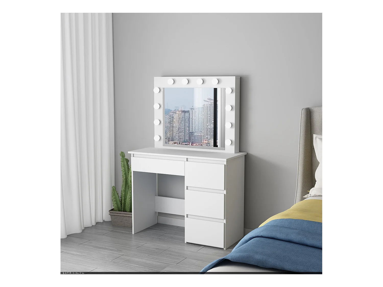 Coiffeuse avec 4 tiroirs et miroir LED coloris blanc - H75 x L94 x P43 cm