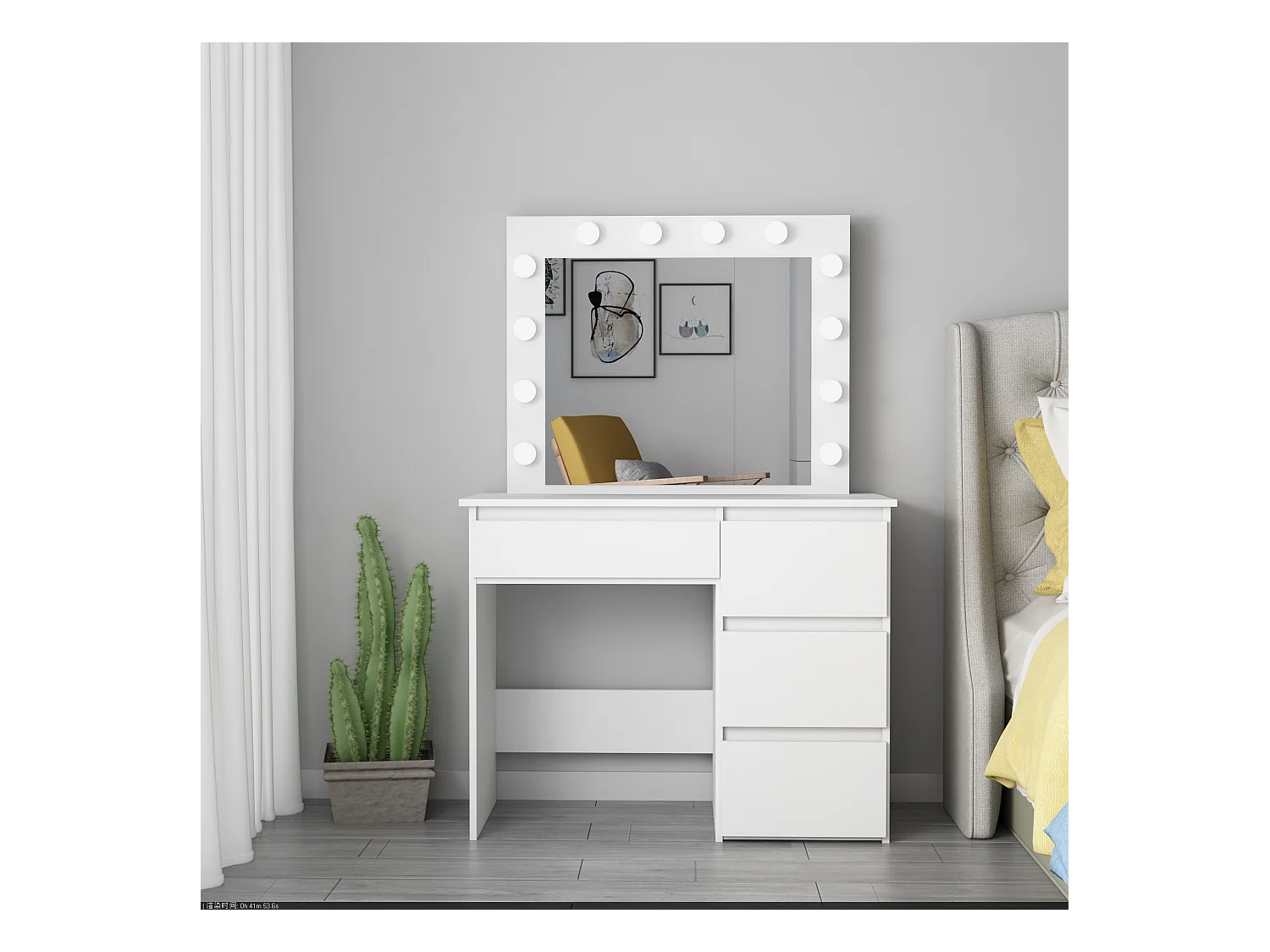 Coiffeuse avec 4 tiroirs et miroir LED coloris blanc - H75 x L94 x P43 cm