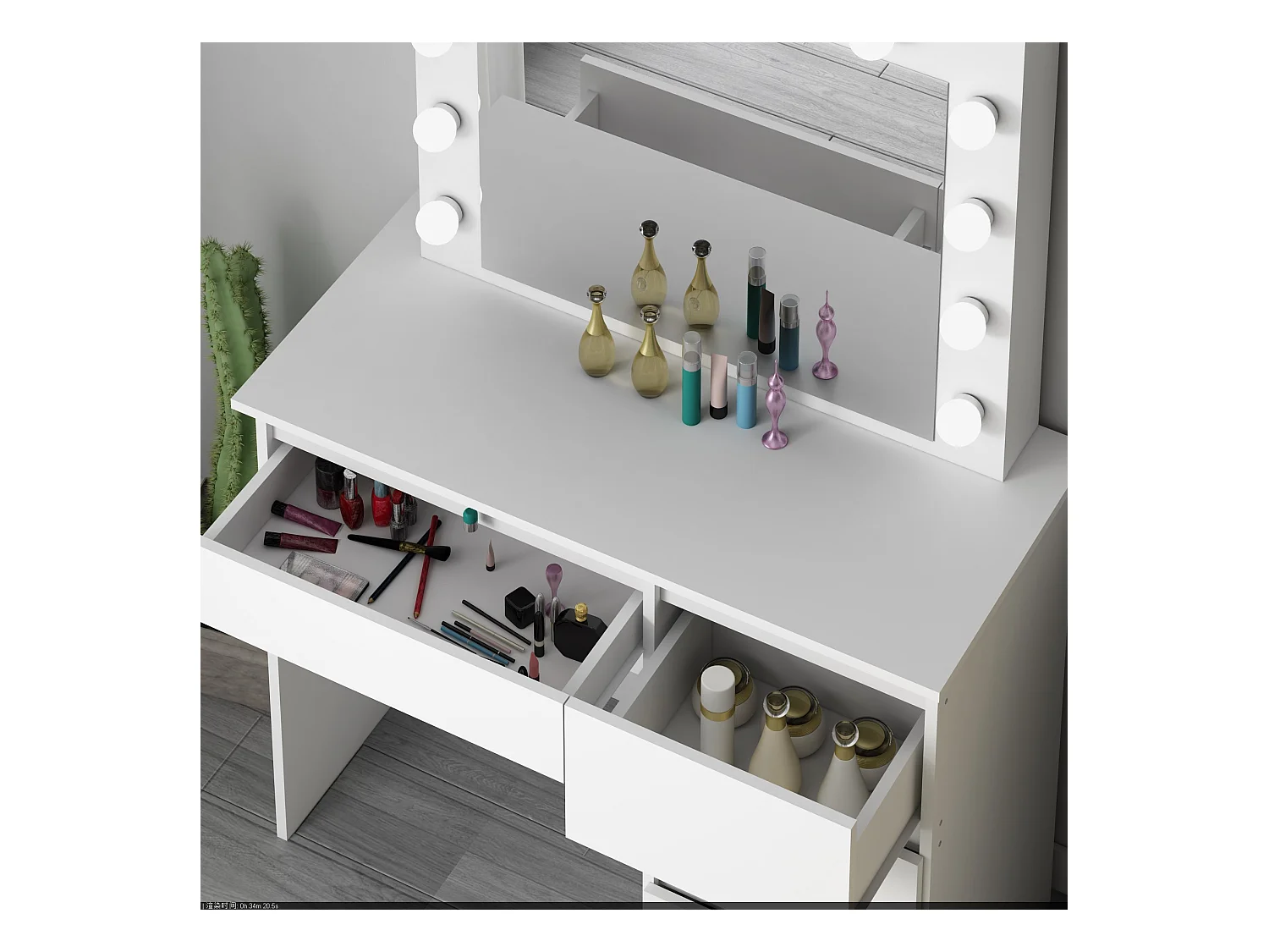 Coiffeuse avec 4 tiroirs et miroir LED coloris blanc - H75 x L94 x P43 cm