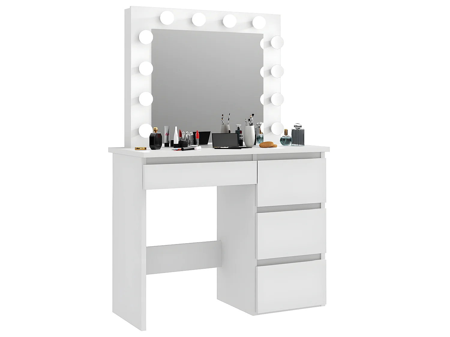 Coiffeuse avec 4 tiroirs et miroir LED coloris blanc - H75 x L94 x P43 cm
