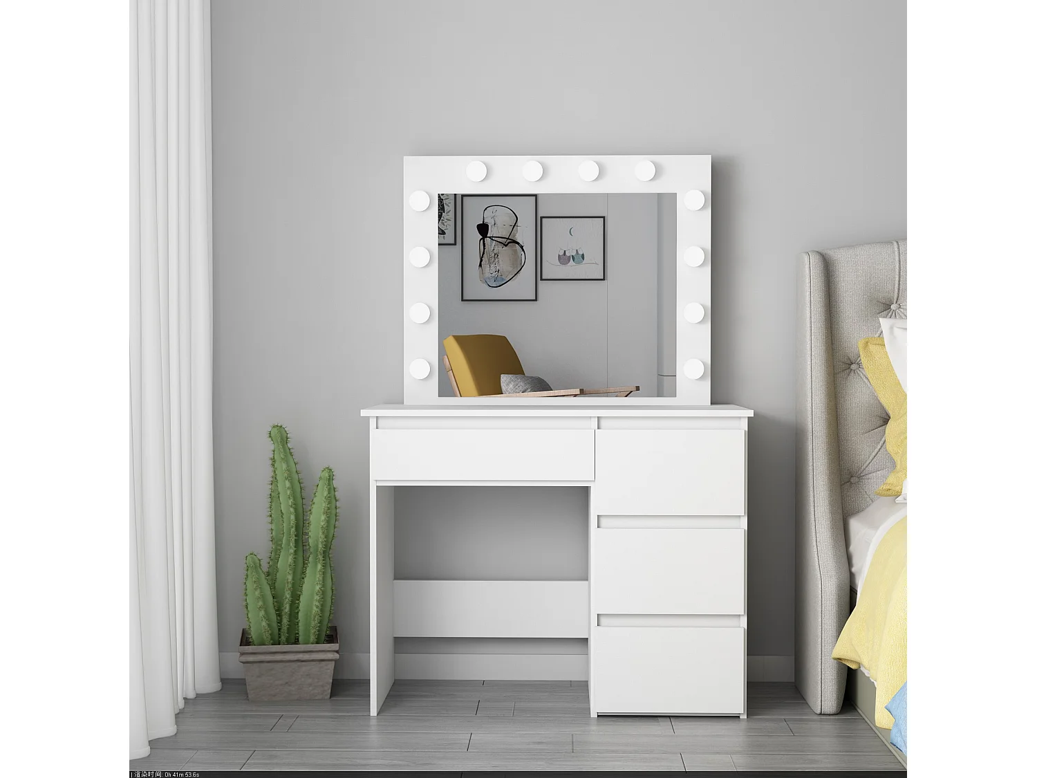 Coiffeuse avec 4 tiroirs et miroir LED coloris blanc - H75 x L94 x P43 cm